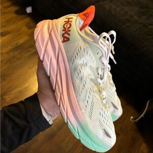 Hoka Women's White, Pink, and Green Athletic Shoes